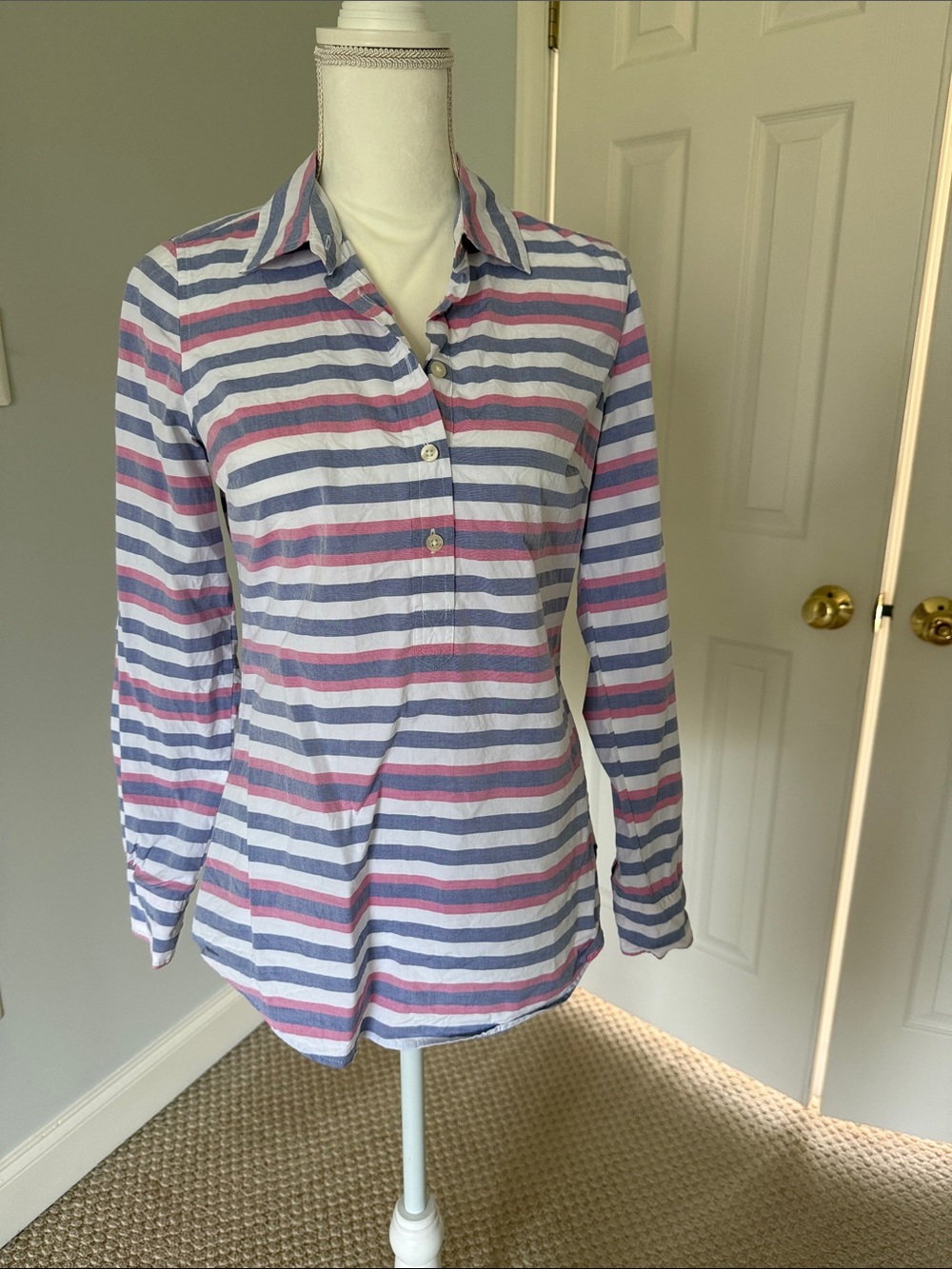 Striped Button-Front Women's Shirt - Blue & Pink